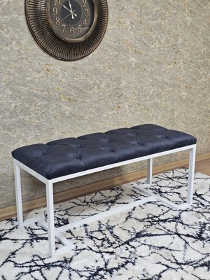 Sevinç Mobilya Beyaz Boyalı - L - Ayaklı 100 cm x 38 cm Oturak - Bench - Makyaj Taburesi - Makyaj Oturak