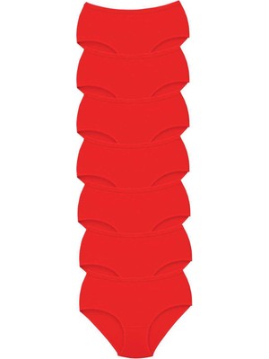 Pileli Store 7 Adet Tutku Kadın Yüksek Bel Bato Kalın Lastik Külot Kırmızı