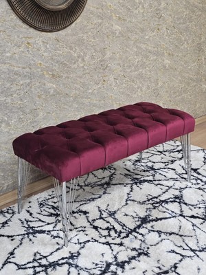 Sevinç Mobilya Krom Tel Ayaklı 90 cm Puf Bench - Puf - Bench - Kasalı Oturak - Oturak - Yatak Ucu Puf