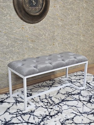 Sevinç Mobilya Beyaz Boyalı - L - Ayaklı 100 cm x 38 cm Oturak - Bench - Makyaj Taburesi - Makyaj Oturak