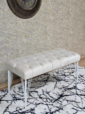 Sevinç Mobilya Beyaz Boyalı Tel Ayaklı 90 cm Puf Bench - Puf - Bench - Kasalı Oturak - Oturak - Yatak Ucu Puf