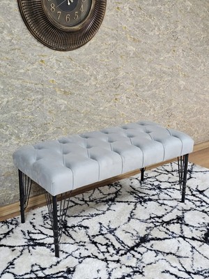 Sevinç Mobilya Siyah Boyalı Tel Ayaklı 90 cm Puf Bench - Puf - Bench - Kasalı Oturak - Oturak - Yatak Ucu Puf