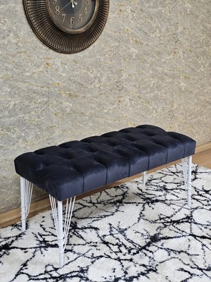 Sevinç Mobilya Beyaz Boyalı Tel Ayaklı 90 cm Puf Bench - Puf - Bench - Kasalı Oturak - Oturak - Yatak Ucu Puf