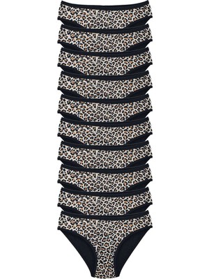 Pileli Store 10 Adet Leopar Desenli Likralı Yumuşak Dokulu Kadın Slip Külot