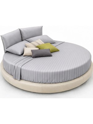 Alpateks Home %100 Pamuklu Çizgili Saten Kumaş Yuvarlak Yataklara Özel Çap Seçenekli Lastikli Çarşaf Seti