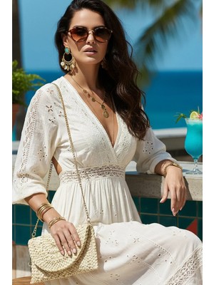 Fashion Cocktail Portföy Astarlı Ithal Makine Örgüsü Örgü Hasır Zincir Askılı Yazlık Tatil Kadın Çanta