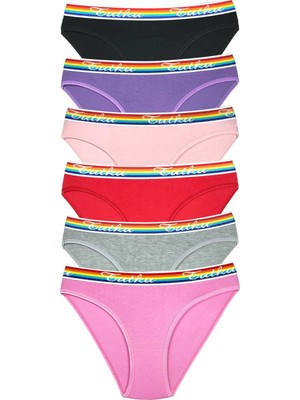 Pileli Store 6 Adet Beli Renkli Lastik Pamuklu Kadın Slip Tutku Külot