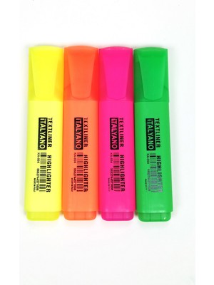 Pileli Store 4'lü Neon Renk Italyano Fosforlu Kalem Ergonomik Tasarım Kolay Kullanım Fosforlu Işaret Kalemi