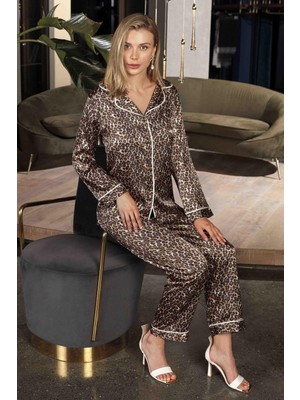 Nurteks 5660 Leopar Desen Saten Pijama Takım