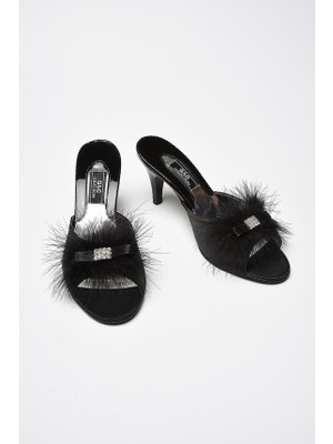 G&C Kadın Çeyizlik Topuklu Tüylü Gelin Ev Terliği 215