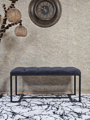 Sevinç Mobilya Siyah Boyalı - L - Ayaklı 100 cm x 38 cm Oturak - Bench - Makyaj Taburesi - Makyaj Oturak