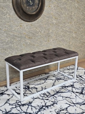 Sevinç Mobilya Beyaz Boyalı Diktörtgen 100 cm x 40 cm Oturak Puf - Bench - Makyaj Oturağı - Oturak