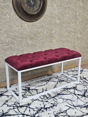 Sevinç Mobilya Beyaz Boyalı Diktörtgen 100 cm x 40 cm Oturak Puf - Bench - Makyaj Oturağı - Oturak