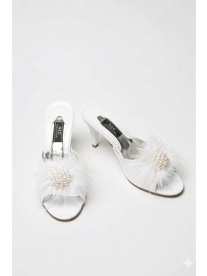 G&C Kadın Çeyizlik Topuklu Tüylü Gelin Ev Terliği 215