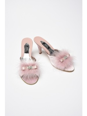 G&C Kadın Çeyizlik Topuklu Tüylü Gelin Ev Terliği 215