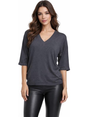 Lavella Kadın Triko Kısa Kol Bluz 12945 BGL-ST05312