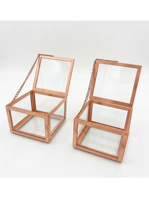 Güven Yüzük Kutusu Takı Mücevher Nişan Yüzüğü Zincirli Kare Cam Kutu