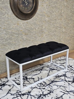 Sevinç Mobilya Beyaz Boyalı Diktörtgen 100 cm x 40 cm Oturak Puf - Bench - Makyaj Oturağı - Oturak