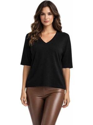 Lavella Kadın Triko Kısa Kol Bluz 12945 BGL-ST05312