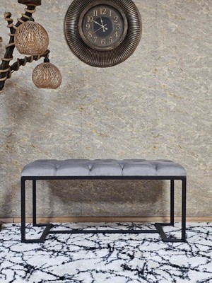 Sevinç Mobilya Siyah Boyalı - L - Ayaklı 100 cm x 38 cm Oturak - Bench - Makyaj Taburesi - Makyaj Oturak