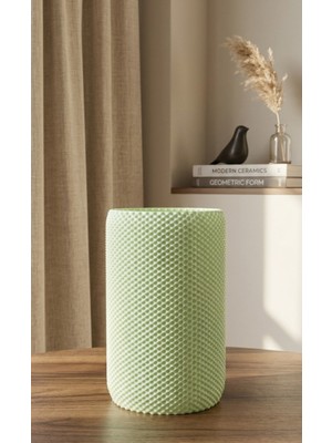 Nesli Dekor Modern Geometrik Dokulu Döner Kapaklı Masaüstü Çöp Kutusu- 18 cm - Açık Yeşil