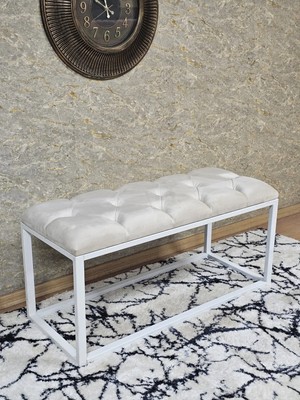 Sevinç Mobilya Beyaz Boyalı Diktörtgen 100 cm x 40 cm Oturak Puf - Bench - Makyaj Oturağı - Oturak