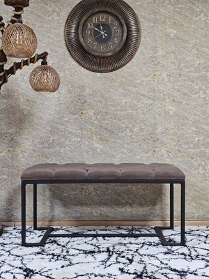 Sevinç Mobilya Siyah Boyalı - L - Ayaklı 100 cm x 38 cm Oturak - Bench - Makyaj Taburesi - Makyaj Oturak