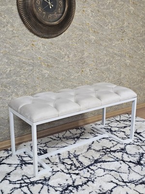 Sevinç Mobilya Beyaz Boyalı - L - Ayaklı 100 cm x 38 cm Oturak - Bench - Makyaj Taburesi - Makyaj Oturak