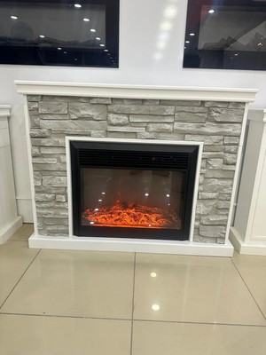 Taş Desenli Dekoratif Isıtmali Şömine Ledli