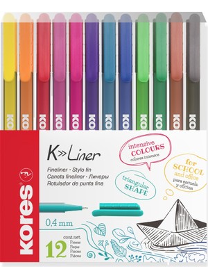 Kores Fineliner 0.4 mm İnce Uçlu Kalem 12'li Set (12 Adet 12'li Set Ekonomik Kutu)