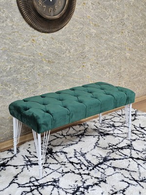 Sevinç Mobilya Beyaz Boyalı Tel Ayaklı 90 cm Puf Bench - Puf - Bench - Kasalı Oturak - Oturak - Yatak Ucu Puf