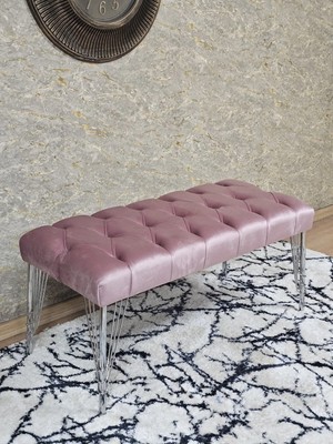 Sevinç Mobilya Krom Tel Ayaklı 90 cm Puf Bench - Puf - Bench - Kasalı Oturak - Oturak - Yatak Ucu Puf