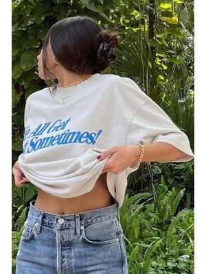 Modaurul Unisex Baskılı Oversize T-Shirt - Beyaz