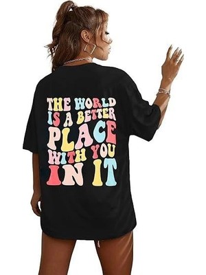 Modaurul Bisiklet Yaka Baskılı T-Shirt - Siyah