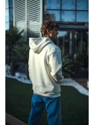 Modaurul Üç Iplik Penye Kapşonlu Basic Sweatshirt - Beyaz