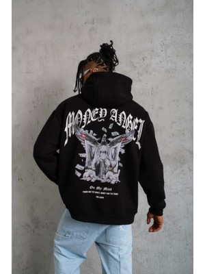 Modaurul Erkek Kordon Ipli Baskılı Kapüşonlu Sweatshirt - Siyah