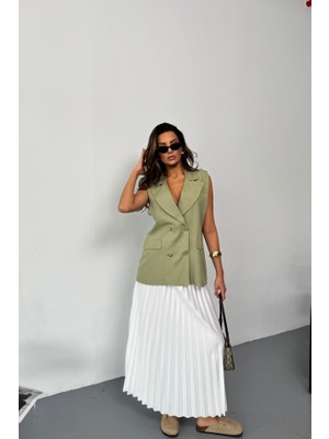 Modaurul Gold Düğmeli Keten Yelek - Yeşil