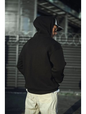 Modaurul Üç Iplik Penye Kapşonlu Basic Sweatshirt - Siyah
