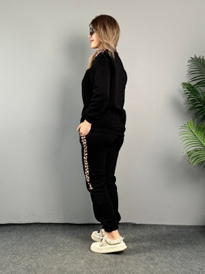 Modaurul Kadın Üç Iplik Kumaş Leopar Desenli Dantel Detaylı Ikili Takım