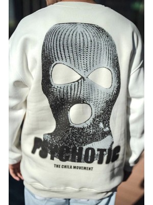 Modaurul Kışlık Bisiklet Yaka Baskılı Sweatshirt - Beyaz