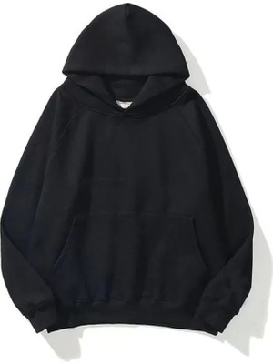 Modaurul 3 Iplik Pamuklu Unisex Kapşonlu Sweetshirt - Siyah