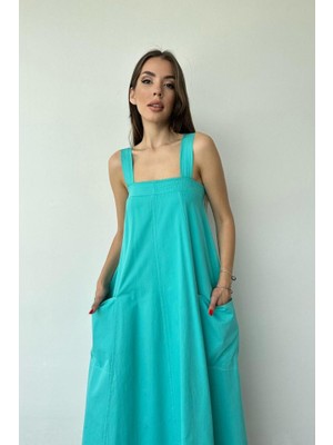 Modaurul Mint Askılı Cepli Elbise