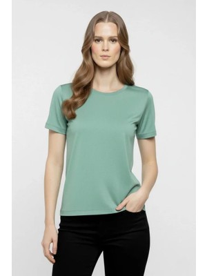 Modaurul T-Shirt Bisiklet Yaka Slim Fit Likralı Tişört Günlük Basic Body - Mint Yeşili