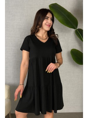 Modaurul Kadın Kısa Kollu V Yakalı Viskon Elbise