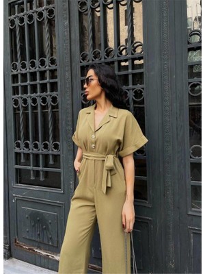 Modaurul Keten Tulum Bel Bağlama Detaylı - Yeşil