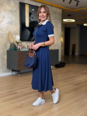 Modaurul Kadın Kısa Kollu Ribana ve Fermuar Detay Midi Boy Elbise