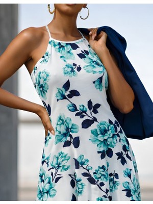 Modaurul Kadın Omuzlardan Açık Ip Askılı Desenli Uzun Süprem Elbise