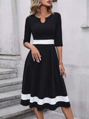 Modaurul Kadın Truvakar Kol V Yakalı Janjan Krep Midi Elbise