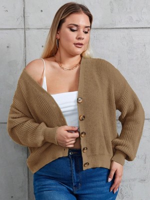 Modaurul Kadın Beş Düğme Büyük Beden Triko Hırka