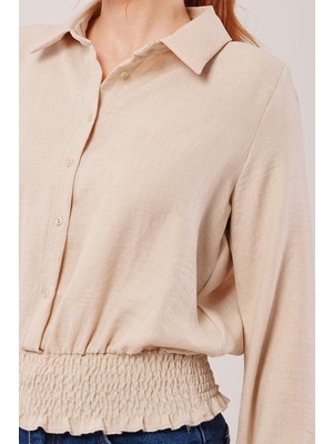 Modaurul Bel ve Bilek Lastikli Bej Bluz